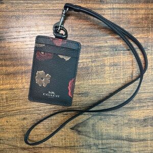 Coach Black and Red Floral ID Lanyard